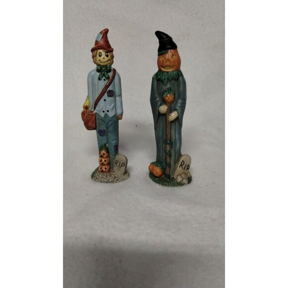 Vintage Haunted Haven Pencil Halloween Scarecrow & Pumpkin‎ Figurines - Picture 1 of 11